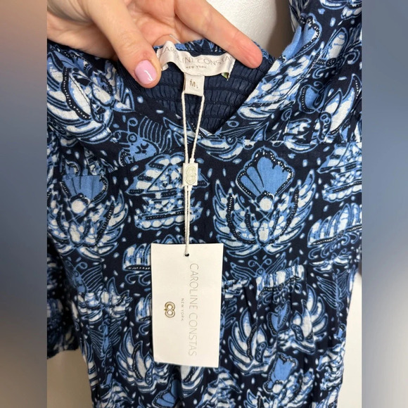 Caroline Constas Blue Dahlia Navy Print Midi Dress - Size Medium NWT - Picture 8 of 11